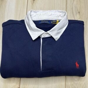 Polo Ralph Lauren Men Classic Fit Hybrid Fleece Rugby Shirt Sweater Navy XXL